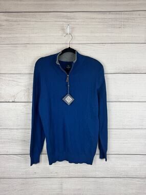 Tailorbyrd Men's Blue Knit Zip Up Cotton Sweater Size Medium